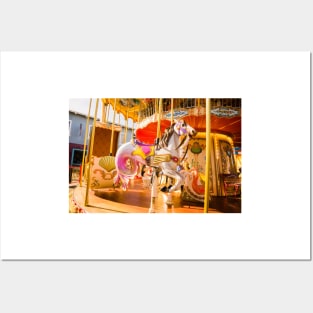 White Carousel Horse with Seahorse Tail Posters and Art